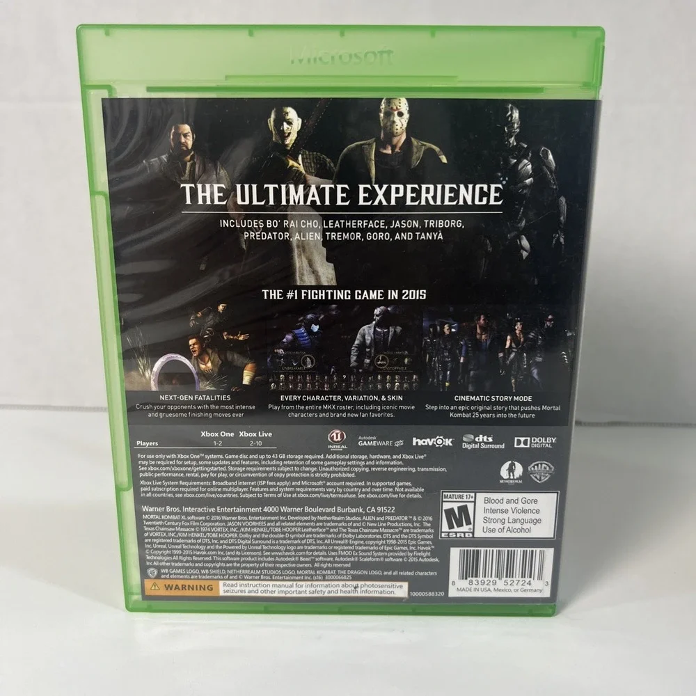 Mortal Kombat XL Microsoft Xbox One Fighting Game WB Games ESRB M 0883929527243